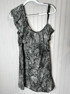 Joie Dress Womens Large Caviar Jane Silk One Shoulder Ruffle Abstract A67-30116 - Picture 1 of 13