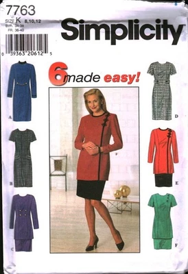 7763 Vintage Simplicidade Costura Padrão Misses 1990 Vestido Saia Túnica UNCUT OOP - Imagem 1 de 2