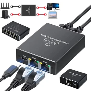 Simultaneous Networking Network Splitter RJ45 Ethernet Switcher Computer - Afbeelding 1 van 12