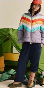 Free People Movement Pippa Printed Packable Puffer Steel Peach Combo S NWT - Picture 1 of 6