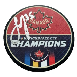 Sam Montembeault Montreal Canadians Signed 4 Nations Canada Champions Puck COA - Bild 1 von 1