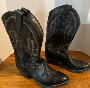 Tony Lama Longhorn Botas Western Para Hombre Talla 7 D Cuero Negro Vaquero 2914 - Imagen 1 de 9