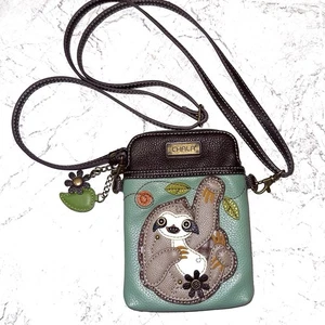 Chala Cellphone Crossbody Bag Sloth Pal RFID Charms Teal - Picture 1 of 16