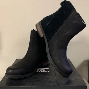 Sorel Women’s Size 8.5 Black Emelie Zip Waterproof Ankle Bootie Black NL3502-010 - Picture 1 of 9