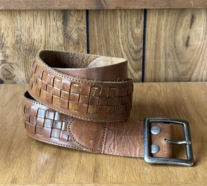 Cintura HOLLISTER marrone vera pelle intrecciata taglia L tessuto Y2K larga vintage - Foto 1 di 7