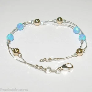 Two Strands ANKLET Sterling Silver 925 Chains OPAL and GOLD FILLED Beads - Picture 1 of 12