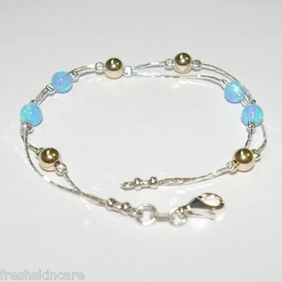 Two Strands ANKLET Sterling Silver 925 Chains OPAL and GOLD FILLED Beads - Image 1 of 4