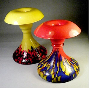 TWO CZECH SPATTER GLASS CANDLE STICKS - Picture 1 of 17