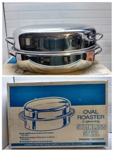 Chef's Ware Townecraft Roaster Stainless Double Pan Oval Dish & Dome Lid 18x12x4 - Picture 1 of 8