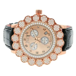 18K Rose Gold Finish Real Diamond Pave Flower Cluster Bezel Analog W/Date Watch - Picture 1 of 2