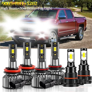 For Chevy Avalanche 2007-2013 6X 6500K LED Headlight Hi/Lo Fog Light Bulbs Combo - Picture 1 of 11