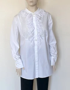 MARINA RINALDI, Lace-Bib Cotton Shirt, Plus Size MR 27, 18W US, 48 DE, 56 IT - Picture 1 of 16