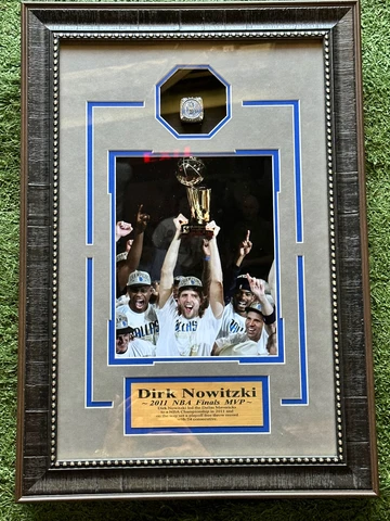 Dirk Nowitzki Dallas Mavericks NBA PROFESSIONALLY framed w/ replica Champ Ring Cover