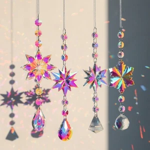 Crystal Snowflake Suncatcher Hanging Ornament Rainbow Maker Window Garden Deco - Picture 1 of 39