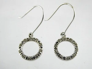 Marsala Sterling Silver Natural Diamond Accent Circle Hook Earrings 925 2.2g - Picture 1 of 9
