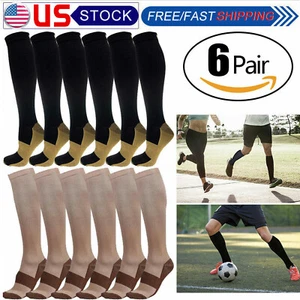 Calcetines de soporte de compresión de cobre 20-30 mmHg graduados para hombre y mujer 6 pares S-XXL - Imagen 1 de 15