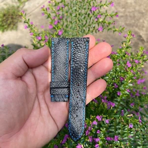 22/20mm Padded Blue Genuine OSTRICH Leg LEATHER SKIN WATCH STRAP BAND - Picture 1 of 20