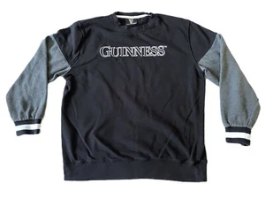 Guinness - Men's Large Black Logo Print Two Tone Cuffs Pullover Sweater - Picture 1 of 6