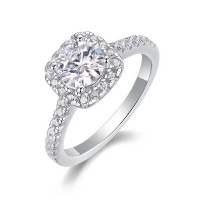 1ct D Color Moissanite Cluster Halo Engagement Ring Women 925 Sterling Silver - Image 1 of 4