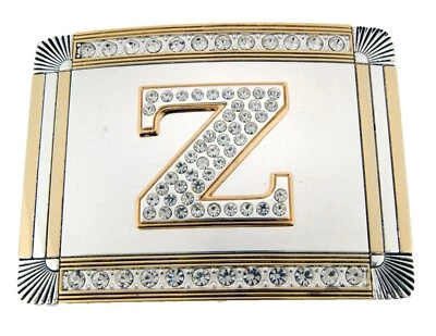 Inicial Z Letra Z Monograma Vaquero Occidental Hombres Mujeres Oro Helado Metal Hebilla de Cinturón Foto 1 de 4
