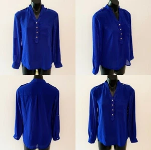 Women's size L 'KIVENST HIGH FASHION' Stunning royal blue blouse, roll up sleeve - Picture 1 of 6