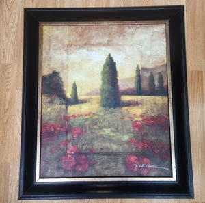 Canvas Painting Art Landscape Trees Flowers Prairie Original Signed P. Blackburn - Picture 1 of 12