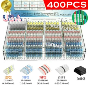 400 STCK. Wasserdicht Lötdichtung Wärmeschrumpf Draht Stoßklemme Verbinder Kit Set - Bild 1 von 12