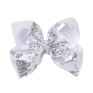 8 Inch Silver Sparkly Glitter Sequin Hair Bows for Girls - Picture 1 of 12