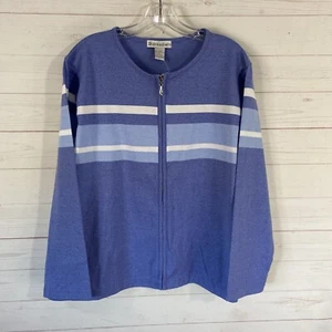 Dressbarn Zip Front Cardigan Sweater XL Blue Stripe Long Sleeve Cotton Blend New - Picture 1 of 9