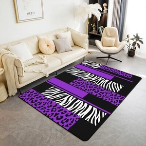jejeloiu Leopard Zebra Living Room Rugs Area Rug 5x7 Cheetah Purple White Bla... - Picture 1 of 7