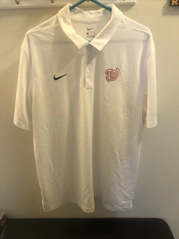Washington Nationals Nike Polo Shirt Men's White Size XL Nike Dri Fit Cover