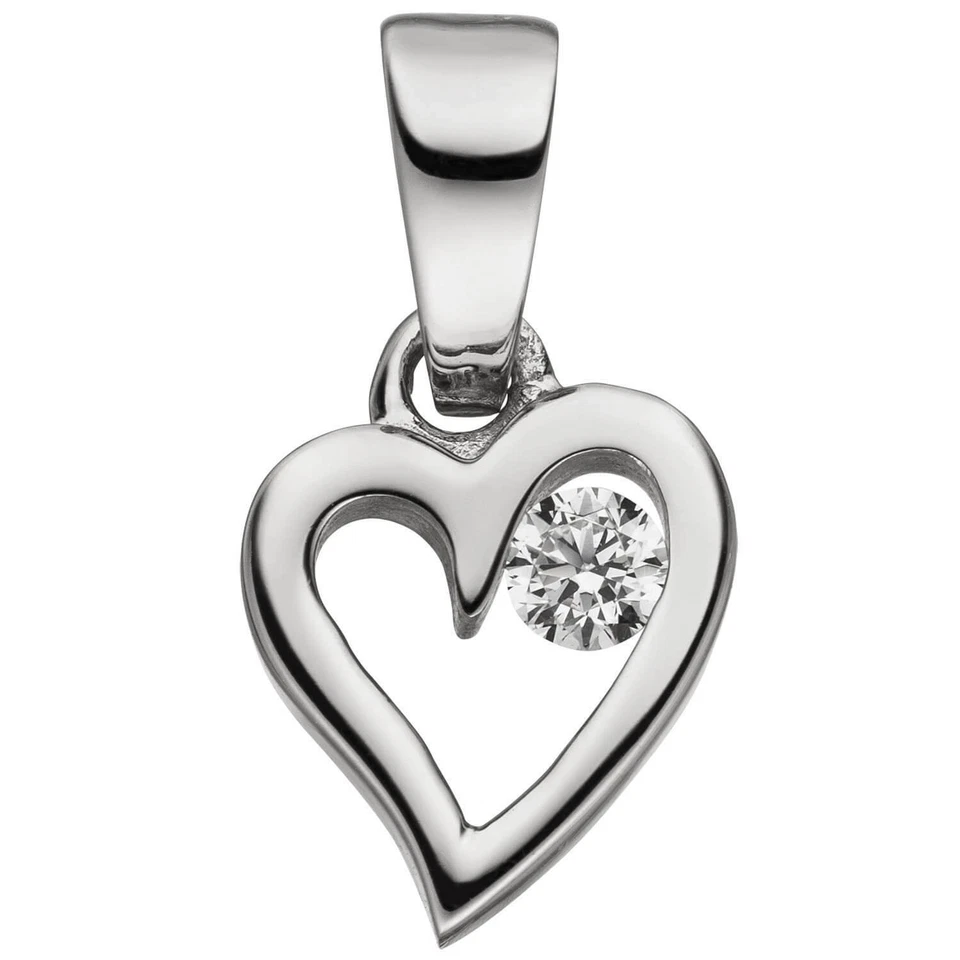 Ciondolo Cuore con Zirconi Bianchi 925 Argento Rodiato 10x7, 6mm Collana - Immagine 1 di 1
