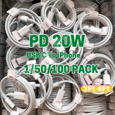 WHOLESALE For iPhone 14 13 12 11 Pro Max XS 20W PD USB C Fast Charger Data Cable - Image 1 of 4