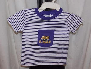New NCAA LOUISIANA LSU TIGERS Size 2 Childs S/S POCKET TEE Purple Gold ISHTEX - Picture 1 of 4