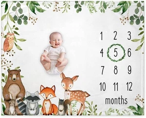 RICEFINE Woodland Baby monatliche Meilensteindecke, Tiere Wachstum 50 x 40 Zoll  - Bild 1 von 2