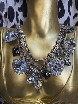 Betsey Johnson знаковый гламурный бант блестящий прозрачный драгоценный камень кристалл сердце ожерелье РЕДКАЯ - Изображение 1 из 4