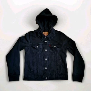 Levi's Hybrid Trucker Giacca Donna M Nero Denim Manica Lunga Cappuccio Cotone - Foto 1 di 11