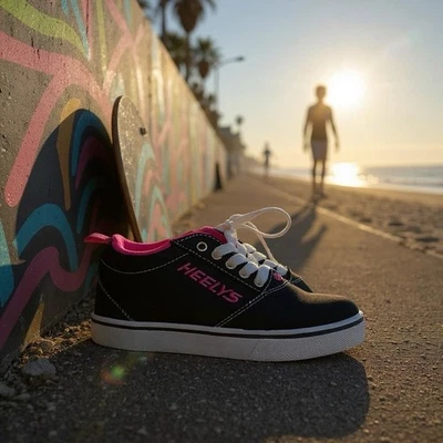 Heelys  Pro 20 youth Size 2 Black Pink Roller Shoes Sneakers One Wheel Skate - Image 1 of 4