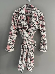 New Juicy Couture Robe S/M Sleepwear Watercolor Logo Short Pink White Black NWT - Picture 1 of 4