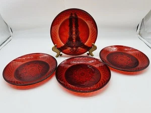 4 Luminarc Arcoroc Cristal D'arques Durand France Ruby Red 8” Salad Plates - Picture 1 of 7