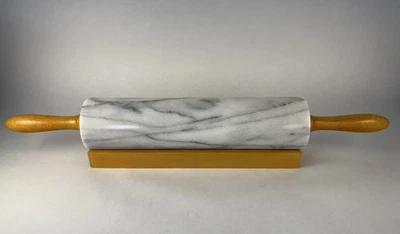 White Marble Rolling Pin with Wooden Handles & Stand Heavy Pastry Dough Roller - Image 1 of 4