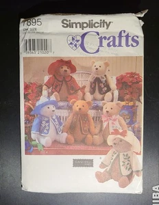 Simplicity 7895 Stuffed 18" Bears with Clothes & Transfers Pattern Uncut - Picture 1 of 2
