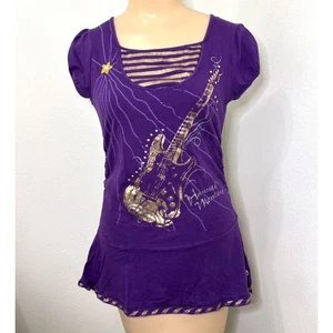 Disney Hannah Montana Y2K Mädchen Top Gr. XL Lila Gitarre Puffärmel Strass - Bild 1 von 9