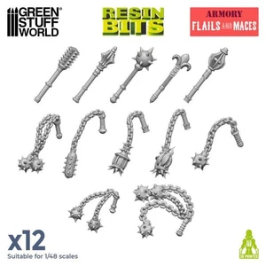 Green Stuff World Dreschflegel und Streitkolben Set (12) 3D printed Flails Maces - Picture 1 of 3