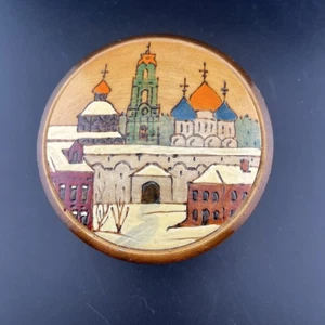 Portagioie vintage 1984 in legno dipinto intagliato a mano arte popolare dalla Russia - Foto 1 di 12