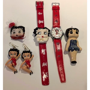 Vintage Betty Boop Jewelry Lot 2 Watches Earrings Brooch and Pendant w/Batteries - Picture 1 of 14
