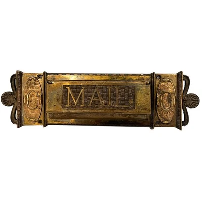 Antique Bronze/ Brass 1880s Victorian Mail Slot Hardware "C" Initials Gold Gilt - Image 1 of 4