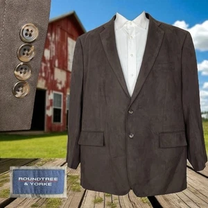 Roundtree and Yorke Sport Coat Mens 50L Brown Solid Soft Polyester Double Vented - Picture 1 of 11