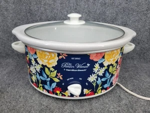 Olla de cocción lenta floral azul de 6 cuartos Hamilton Beach Fiona Pioneer Woman RARA - Imagen 1 de 9