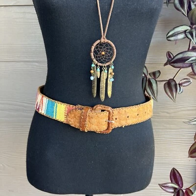 Cinturón de cuero tejido Serape vintage del suroeste azteca de México hecho a mano XS/S Foto 1 de 4